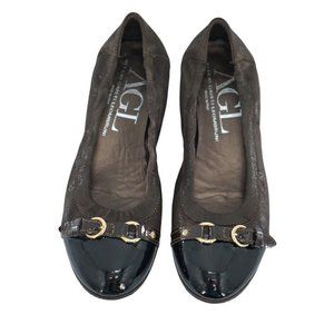 AGL Cap Toe Ballet Flats METALLIC Brown Leather
